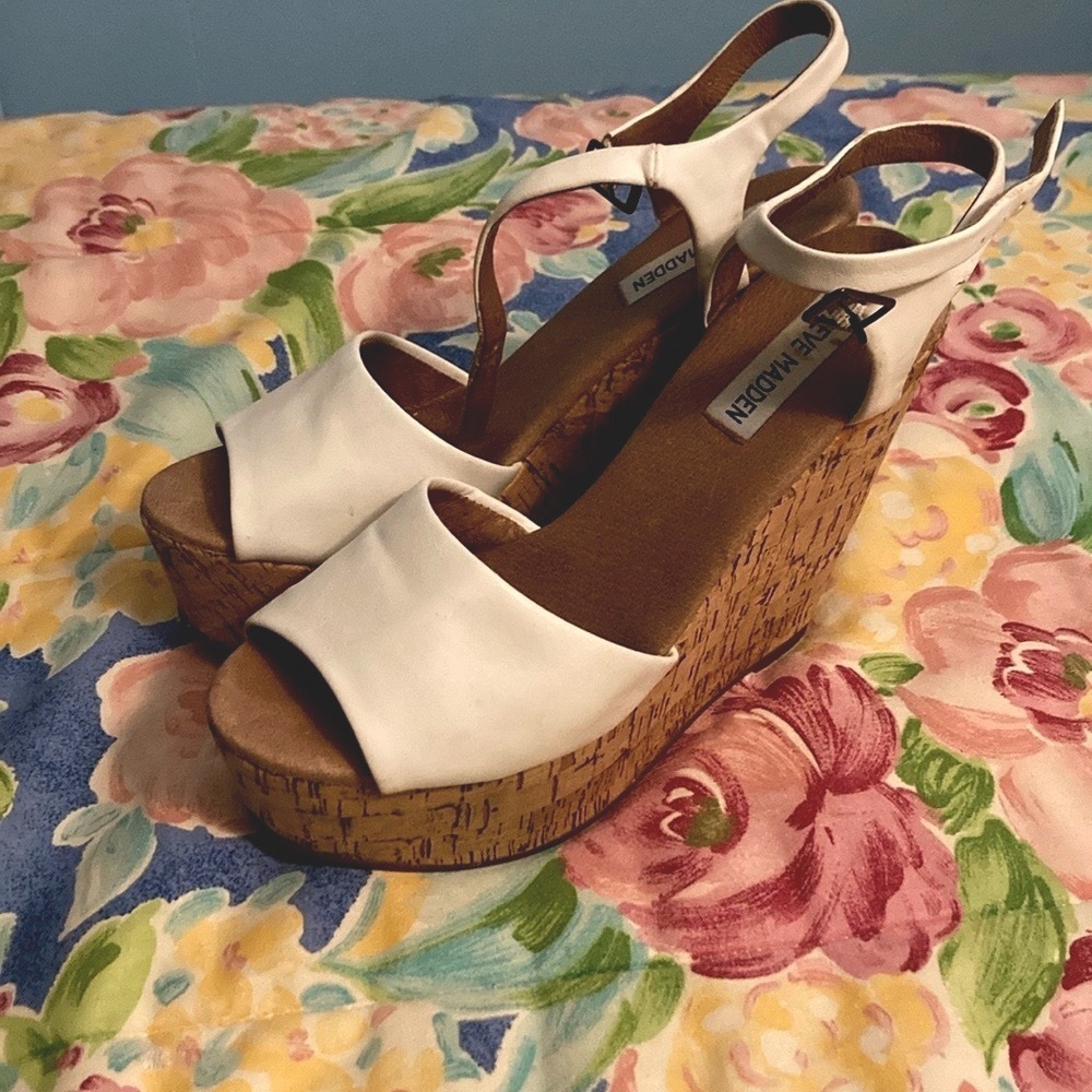Steve Madden White Wedge Sandals